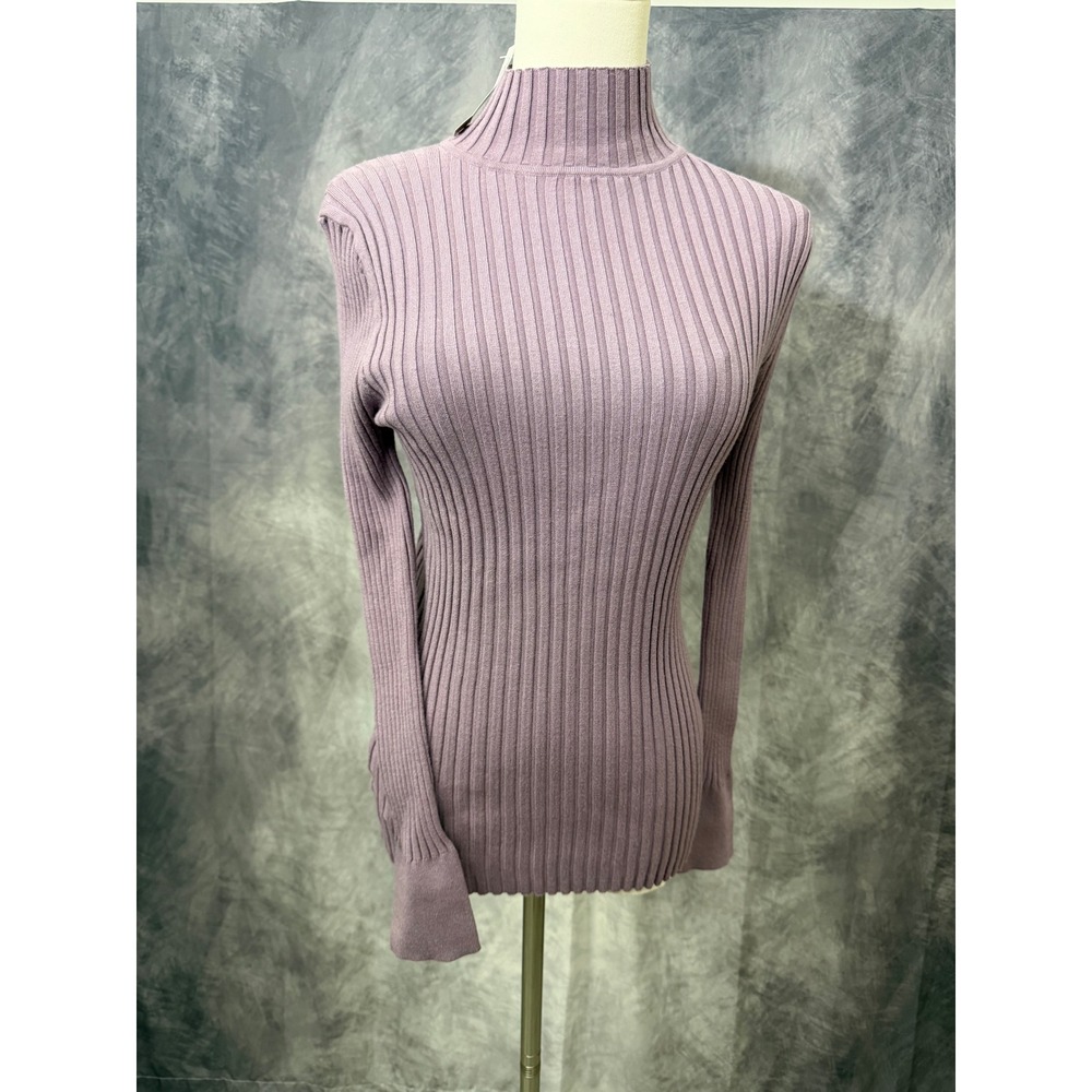 Loft Ribbed‎ Mock Neck Sweater Clean Girl Purple Top Medium Minimalist NEW